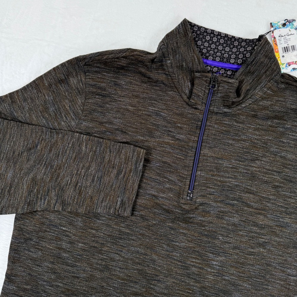 Robert Graham Remo Classic Fit Black‎ Quarter Zip Pullover Shirt XL